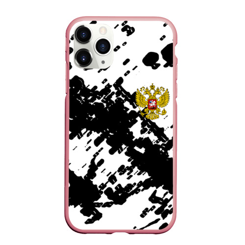 Чехол для iPhone 11 Pro Max матовый с принтом Герб РФ краски чёрнобелый, вид спереди #2