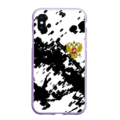 Чехол для iPhone XS Max матовый с принтом Герб РФ краски чёрнобелый, вид спереди #2