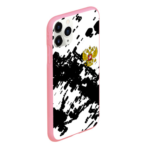 Чехол для iPhone 11 Pro Max матовый с принтом Герб РФ краски чёрнобелый, вид сбоку #3