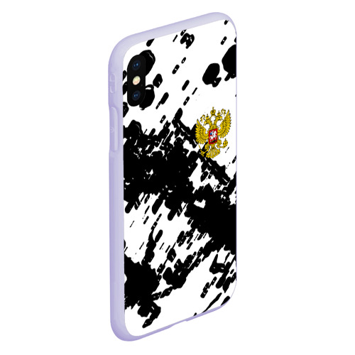 Чехол для iPhone XS Max матовый с принтом Герб РФ краски чёрнобелый, вид сбоку #3