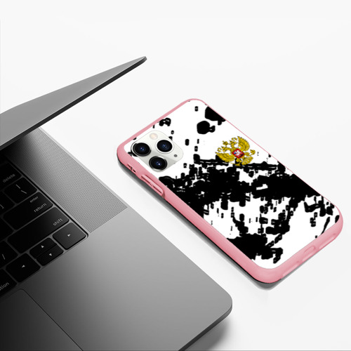 Чехол для iPhone 11 Pro Max матовый с принтом Герб РФ краски чёрнобелый, фото #5