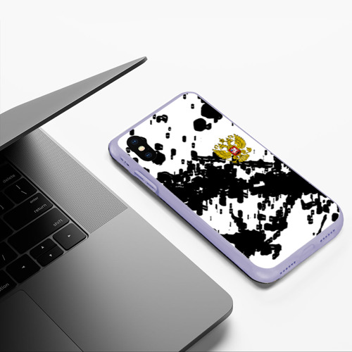 Чехол для iPhone XS Max матовый с принтом Герб РФ краски чёрнобелый, фото #5
