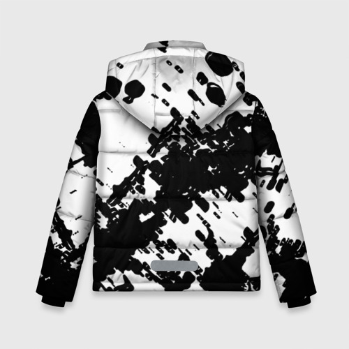 Зимняя куртка для мальчиков 3D с принтом Герб РФ краски чёрнобелый, вид сзади #1
