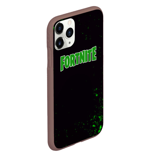 Чехол для iPhone 11 Pro матовый с принтом Fortnite зеленый краски лого, вид сбоку #3