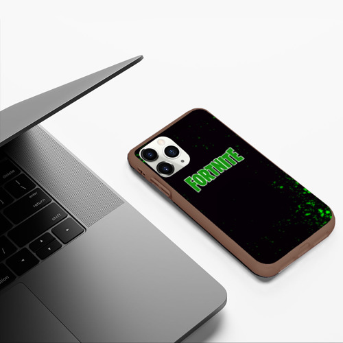 Чехол для iPhone 11 Pro матовый с принтом Fortnite зеленый краски лого, фото #5