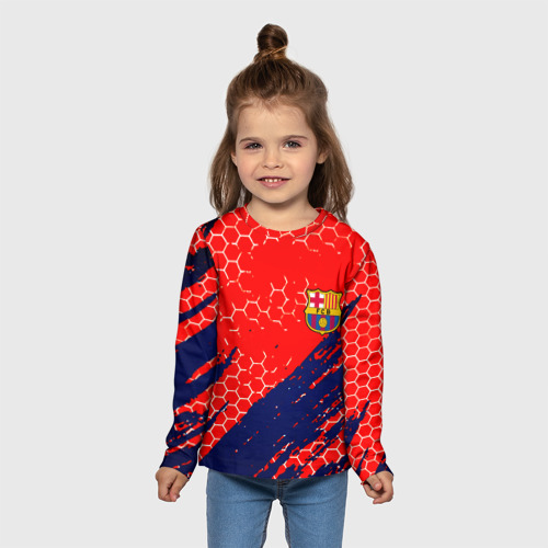 Детский лонгслив 3D с принтом Барселона спорт краски текстура, вид сбоку #3