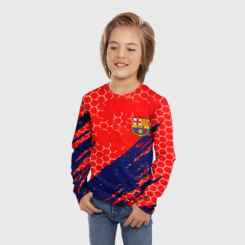 Детский лонгслив 3D с принтом Барселона спорт краски текстура, фото на моделе #1