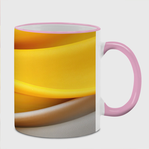 Кружка с полной запечаткой Желтая абстракция с оранжевой волной, цвет Кант розовый