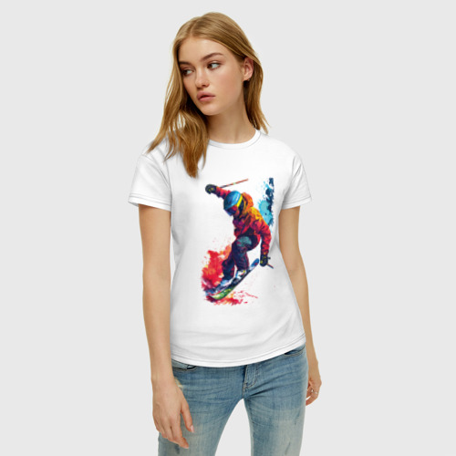 Женская футболка хлопок Горнолыжный фрирайд, цвет белый - фото 3