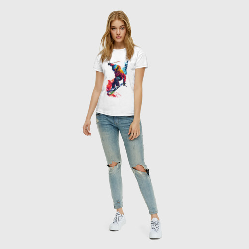 Женская футболка хлопок Горнолыжный фрирайд, цвет белый - фото 5