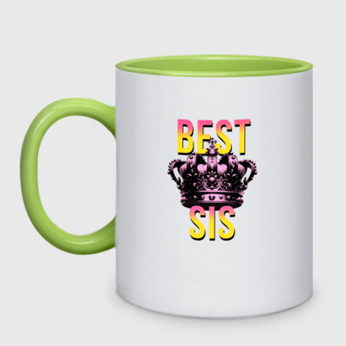 Кружка двухцветная Best sis, цвет белый + светло-зеленый