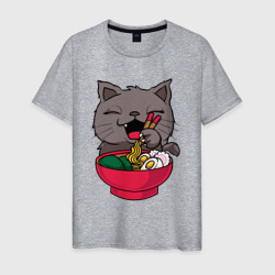 Котик ест рамен – Мужская футболка хлопок с принтом купить со скидкой в -20%