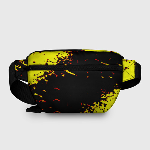 Поясная сумка 3D с принтом Liverpool жёлтые краски текстура, вид сзади #1