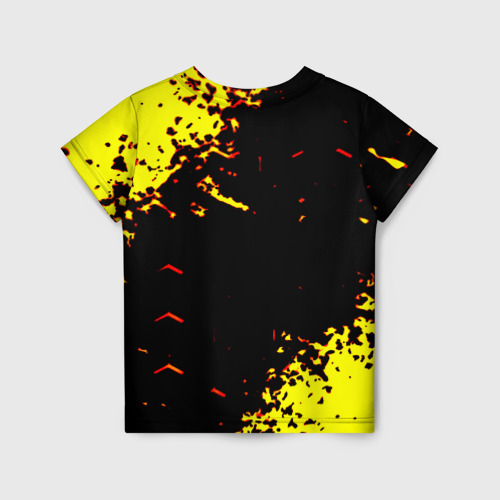 Детская футболка 3D с принтом Liverpool жёлтые краски текстура, вид сзади #1