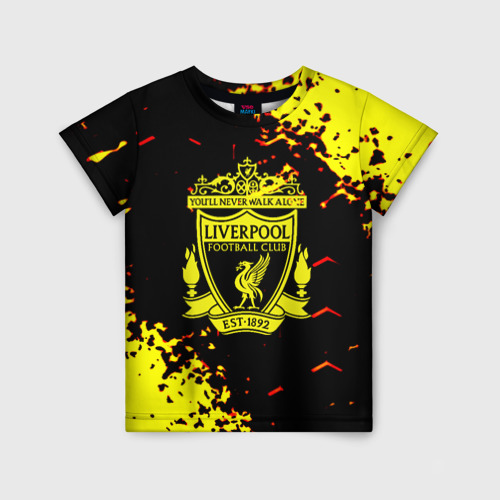 Детская футболка 3D с принтом Liverpool жёлтые краски текстура, вид спереди #2