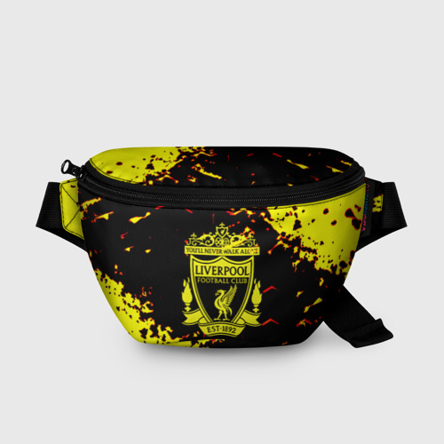 Поясная сумка 3D с принтом Liverpool жёлтые краски текстура, вид спереди #2