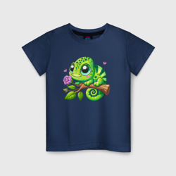 Милый хамелеон на ветке – Детская футболка хлопок с принтом купить со скидкой в -20%