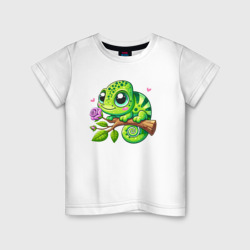 Милый хамелеон на ветке – Детская футболка хлопок с принтом купить со скидкой в -20%