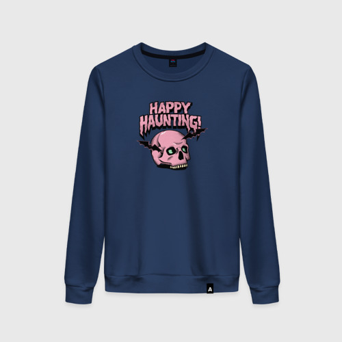Женский свитшот хлопок с принтом Счастливое привидение-happy haunting, вид спереди #2