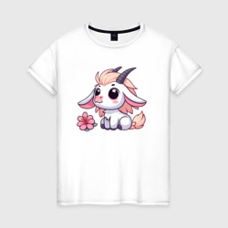 Женская футболка хлопок Козерог с цветком
