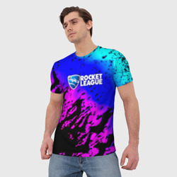Мужская футболка 3D Rocket League neon game - фото 2