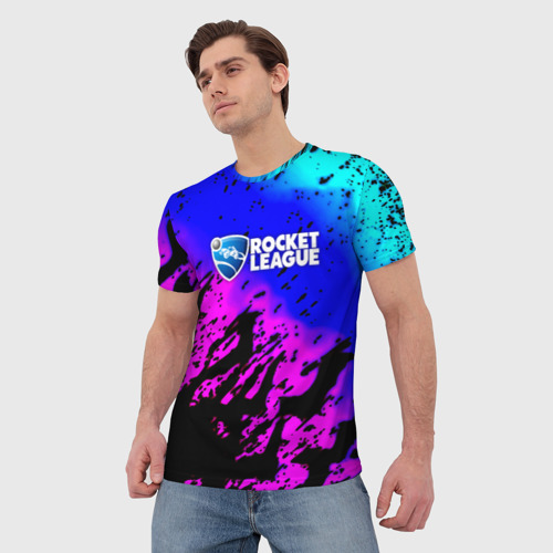 Мужская футболка 3D Rocket League neon game, цвет 3D печать - фото 3