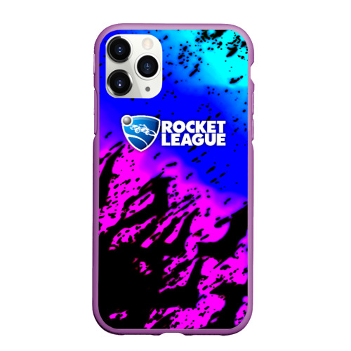 Чехол для iPhone 11 Pro Max матовый Rocket League neon game, цвет фиолетовый