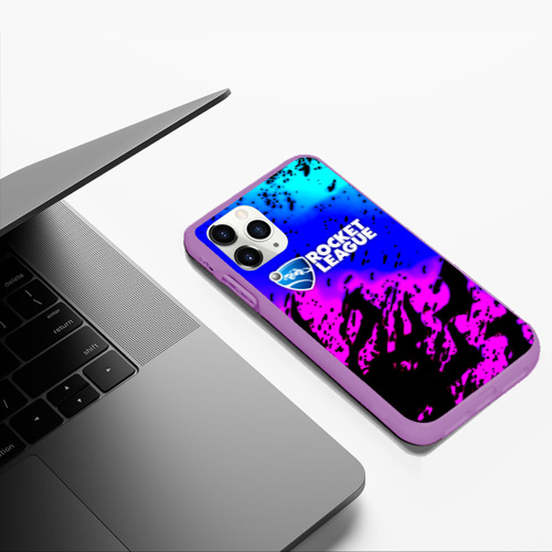 Чехол для iPhone 11 Pro Max матовый Rocket League neon game, цвет фиолетовый - фото 5