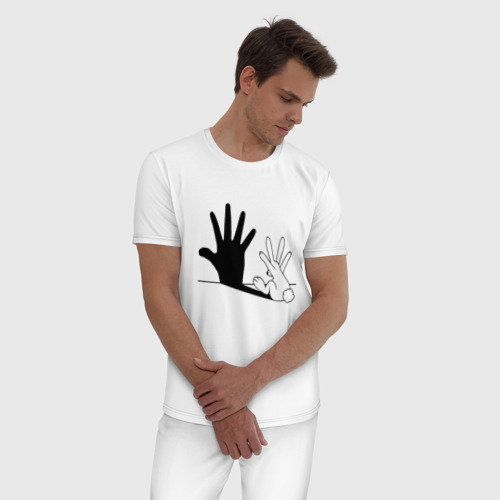 Мужская пижама хлопок Заяц показывает руку, цвет белый - фото 3