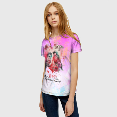 Женская футболка 3D с принтом Птички валентинки, фото на моделе #1
