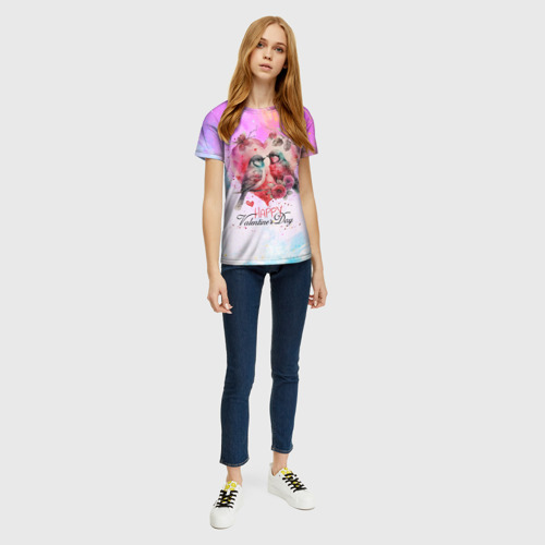Женская футболка 3D с принтом Птички валентинки, вид сбоку #3