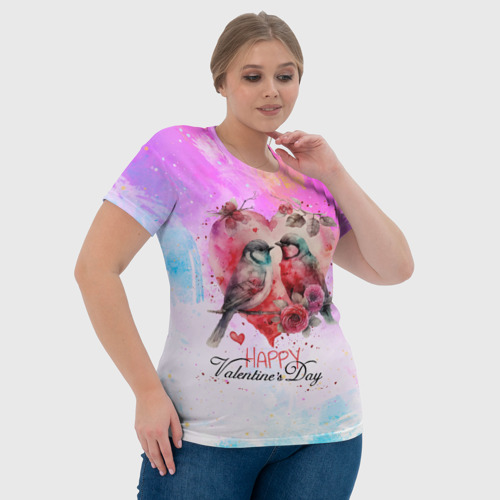 Женская футболка 3D с принтом Птички валентинки, фото #4
