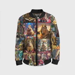 Детский бомбер 3D Коллаж капибара король в короне