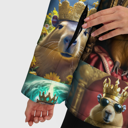 Женская зимняя куртка Oversize Коллаж капибара король в короне, цвет красный - фото 6
