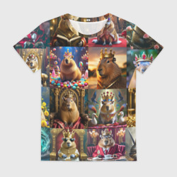 Женская футболка 3D Коллаж капибара король в короне