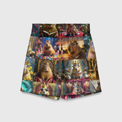 Детские спортивные шорты 3D Коллаж капибара король в короне