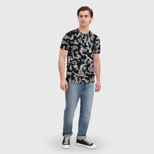 Мужская футболка 3D Капли жидкого металла - камуфляж на чёрном, цвет 3D печать - фото 5