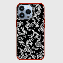Чехол для iPhone 13 Pro Капли жидкого металла - камуфляж на чёрном