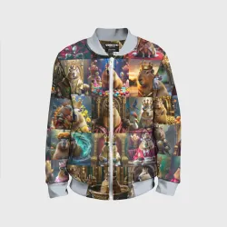 Детский бомбер 3D Коллаж много капибар в короне