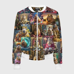 Женский бомбер 3D Коллаж много капибар в короне