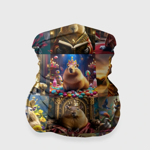 Бандана-труба 3D Коллаж много капибар в короне