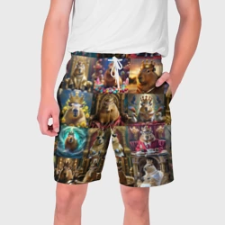 Мужские шорты 3D Коллаж много капибар в короне