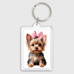 Брелок прямоугольный 35*50 Йоркширский терьер с розовым бантиком