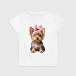 Детская футболка хлопок Йоркширский терьер с розовым бантиком
