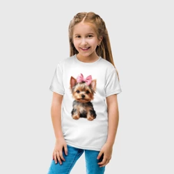 Детская футболка хлопок Йоркширский терьер с розовым бантиком - фото 2
