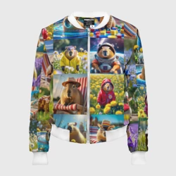 Женский бомбер 3D Коллаж капибар на отдыхе летом