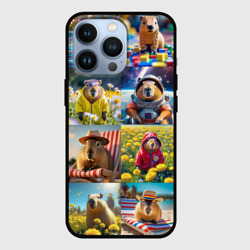 Чехол для iPhone 13 Pro Коллаж капибар на отдыхе летом