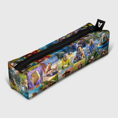 Пенал школьный 3D Коллаж капибар на отдыхе летом