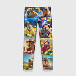 Детские леггинсы 3D Коллаж капибар на отдыхе летом