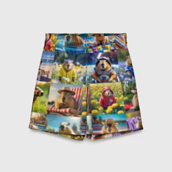 Детские спортивные шорты 3D Коллаж капибар на отдыхе летом